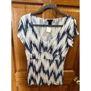 Vintage Ann Taylor Sz S Small Blue Short Sleeve Scoop Neck Top Y2K 90s